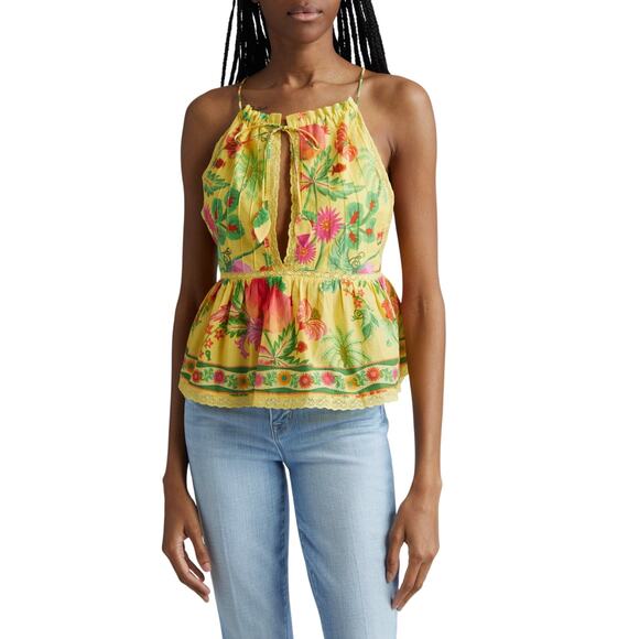 Farm Rio Womens S Delicate Fruit Garden Yellow Sleeveless Blouse - Picture 1 of 8